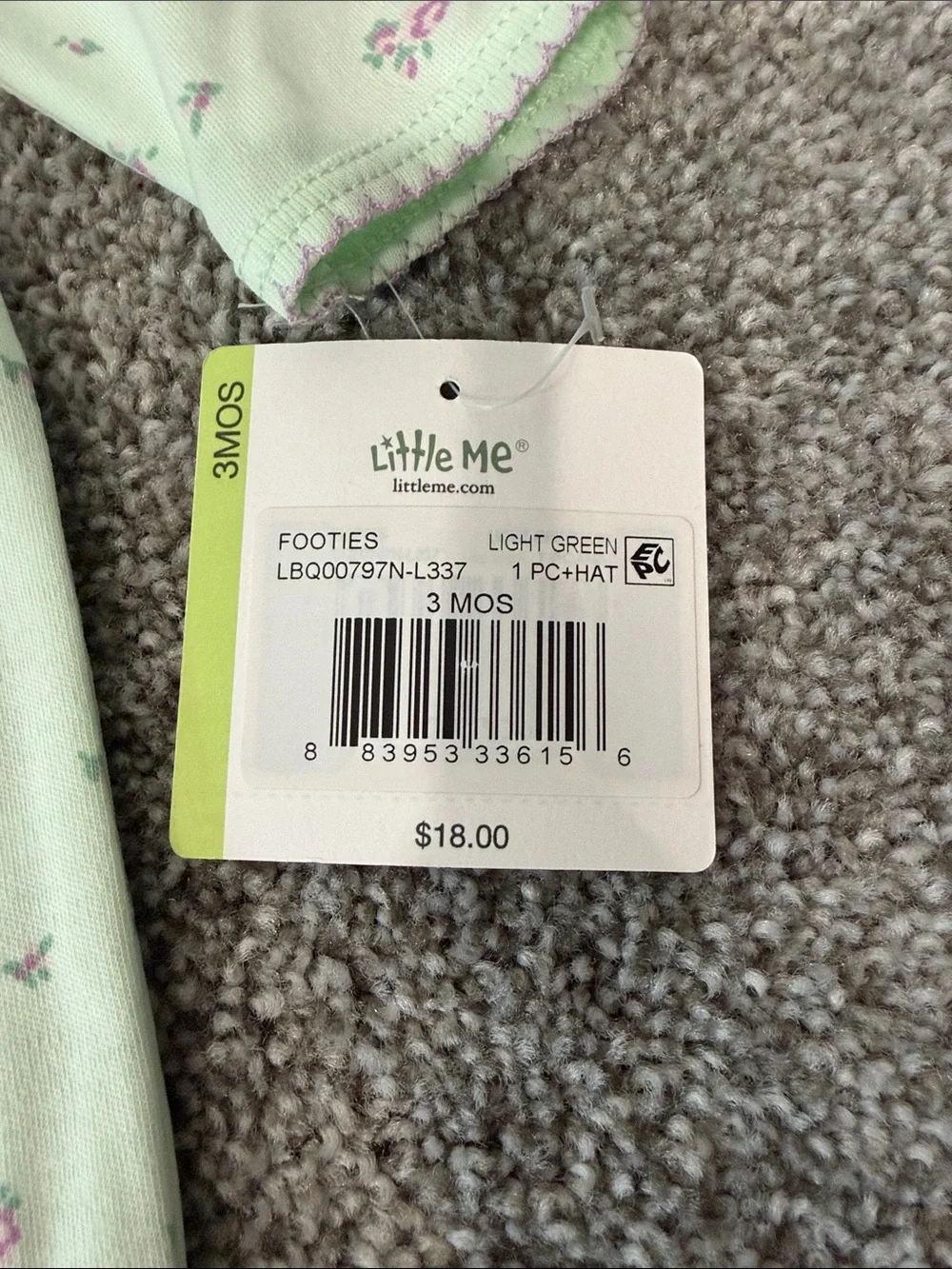 Little Me Mint Green Floral Footed Pajamas with Pink Bows